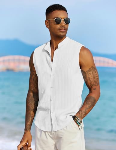 COOFANDY Mens Sleeveless Summer Shirts Beach Tank Tops Button Up Textured Tank Shirt for Vacation2