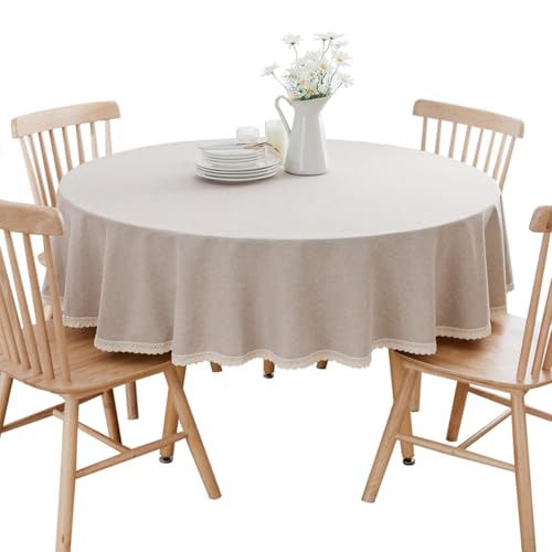 BHOMTY Nappe Ronde en Coton et Lin Protéger et décorer la Table Kaki Diamètre 120 cm
