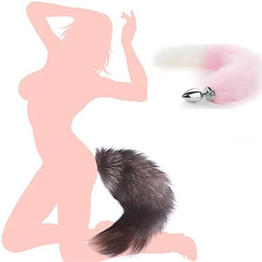Ooiixx Butt Plug Fox Tail Cosplay Anal Plug Anal Butt Plug Adult Sex Toys for Beginner Women Men Couple (18" Black-1): 18"Pink Full Kit