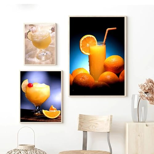 Toile de fruits et cocktail haut de gamme 40x60cm sous cadre pour salon chic