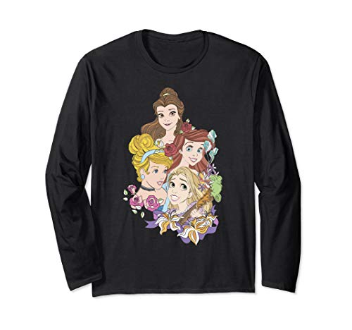 Disney Princess Floral Belle Cinderella Ariel Rapunzel Long Sleeve T-Shirt