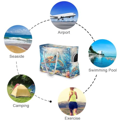 Large Beach Bags Totes Canvas Tote Shoulder Bag Coral Sea Turtle Water Resistant Bags for Gym Travel Daily3