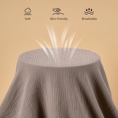 Image of TILLYOU Muslin Mini Crib Sheets 2 Pack, Pack and Play Mattress Sheets Fitted for Pack N Play, 38 x 26 Sheet for Toddler, Grey Brown and Light Brown