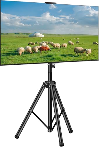 Trípode portátil para TV con ángulo ajustable, soporte de TV al aire libre con estante superior de TV, trípode universal para TV LCD LED de 30 a 55 pulgadas, soporte de piso sin necesidad de taladrar