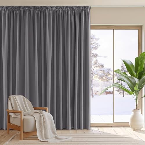 PONY DANCE Cortinas Opacas Termicas Aislantes Frio y Calor Cortinas Salon 3 Metros Ancho Cortinas Grises Cortina Dormitorio para Riel Cortinas Ventanas Grandes, 1 Pieza, 300x260 CM, Gris