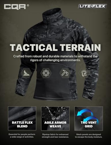 Image of CQR Men's Tactical Combat Shirt, 1 /4 Zip Long Sleeve Breathable Military BDU Training Top for Shooting, Hunting, Range Use