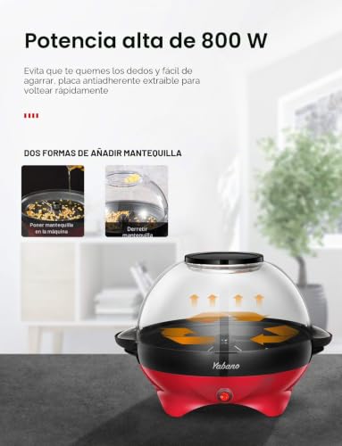 Miniatura 3 de Yabano Máquina De Palomitas, 800w, Superficie De Calentamiento Extraíble, Antiadherente, 5 Litros, Tapa Grande Para Servir Y Almacenamiento Cómodo,Sin Bpa, Roja