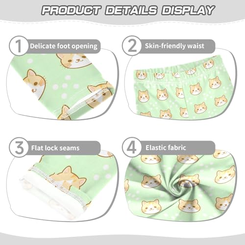 Cat on Green Dot A Girls Leggings Athletic Pants Tights Stretch Bottom3