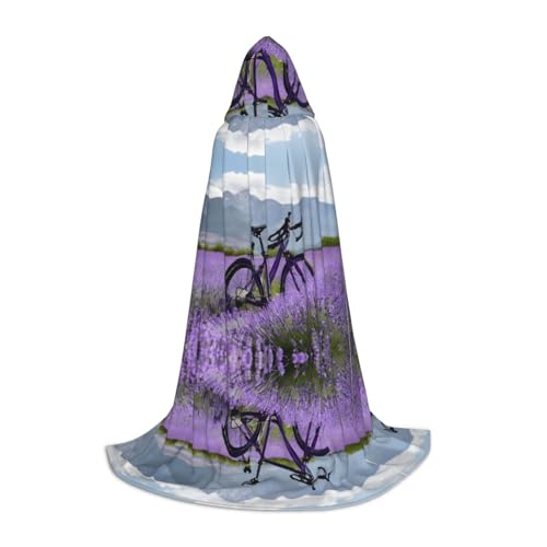 THFDDCFV - THFDDCFV Lavender Field Retro Bike Agriculture Print Hooded Cape For Teenagers Unisex Hooded Cloak Full Long Cape