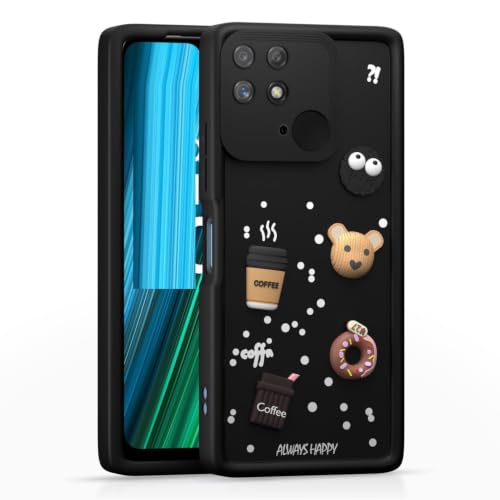 Image of Bintage Cute Fun Taddy Cartoon 3D Ball Bear Milk Cake Coffee Silicon Case Full Body & Camera Protection Back Cover Compatible for Mi Redmi 10 4G - Black