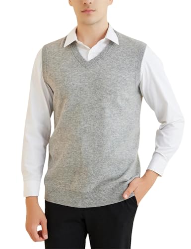 Mens Crew Neck Knit Vest Merino Wool Sweater Vest Solid Soft Sleeveless Warm Pullover Tops