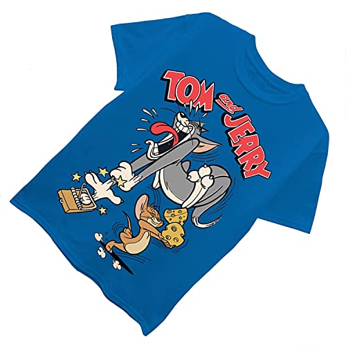 Boys Tom & Jerry Battle Shirt - Vintage Cartoon T-Shirt (Royal, Large) #TOP2