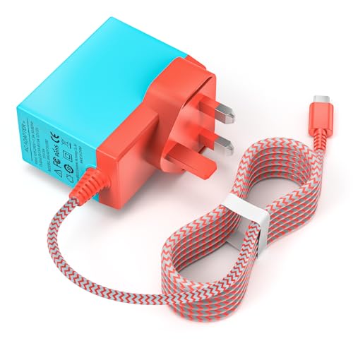 Jippofu Switch Charger Cable Compatible with Nintendo Charger Swithch/Switch Lite/Switch Dock/Switch OLED/Switch Pro Controller AC Adapter UK Plug 15V 2.6A Fast Charging Support TV Mode
