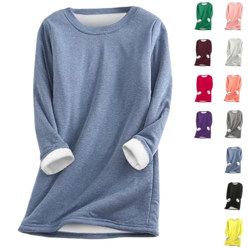 NUOLALDH Womens Sweatshirts No Hood,Fleece Sweatshirts For Women Warm Sherpa Lined Crewneck Pullover Soft Casual Loungewear Winter Thermal Tops 2026 01 Blue Medium - image 1