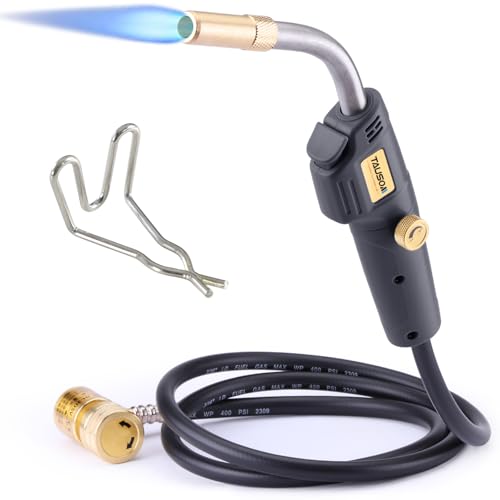 Image of Propane Torch Kit with 4.9-Ft Hose, Adjustable Flame for HVAC | Brass Blow Torch Head 2527F, Propane & MAPP Gas Compatible, Self-Igniting for Easy Startup