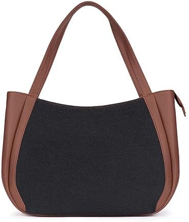 Women’s Jute & Vegan Leather Tote Bag – Handcrafted Shoulder Handbag, Spacious Carryall Work Bag for Office, Travel & Daily Use