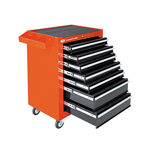 Bderkz 7 Schublade Schiebewerkzeugkiste Schwerlast Stahl Rollen Werkzeugkasten Wagen mit Rädern und Schließsystem, Perfekt Werkzeug-Organizer für Garagenlagerung, Rot