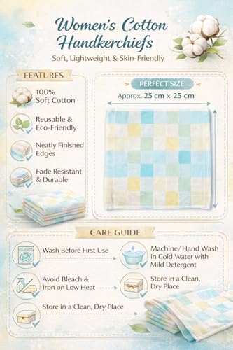 Image of ANVIK Women Check Handkerchief - Cotton Hanky, Face TowelHanky for Kids Boys Girls for School (Pack of 6 Pc)