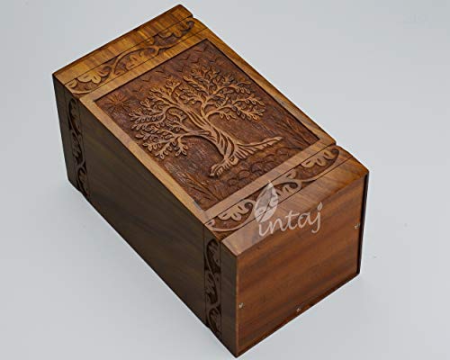 Intaj Handmade Rosewood Urn For Human Ashes - Tree Of Life Wooden Urns Hand-Crafted - Funeral Cremation Urn For Ashes (Adult (250 Cu/In), Rosewood Tree) #TOP4