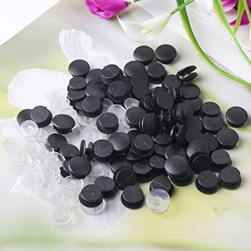 200 Pcs Buckle Plastic Button, 2 Colors Shoe Charm Buttons Round Buttons Diy Shoes Charm Accessories For Kids, Wristband Charm Backs(Black, Transparent) #TOP4
