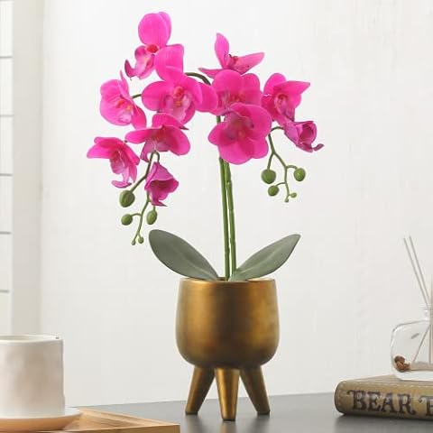 Fake Flowers with Vase, Faux Orchid, Artificial Flowers in Vase, Fake Orchid Fake Plant, Artificial Orchids, Fake Flowers for Decoration in Vase, Fake Orchid, Orquideas Artificiales Grandes - Purple Cover