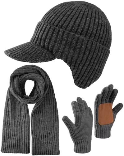 Women's Winter Accessories Set, 3-Piece Knit Beanie Hat, Touchscreen Gloves, Neck Warmer & Ear Warmer Headband, Soft Fleece Lined Cold Weather Essentials Gift Set for Women-21 Dark Charcoal image 2