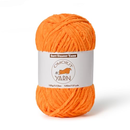 Image of Fluffy Velvet Yarn for Crocheting, Chunky Chenille Baby Blanket Yarn for Crocheting, Soft Fuzzy Puzzle Yarn for Knitting, 100g /3.53oz Bulky Thick Amigurumi Crochet Yarns（Orange）