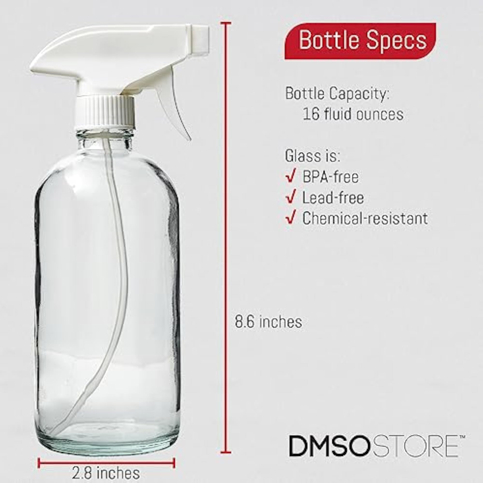 2 Glass Clear 16 oz. Spray Bottles with Adjustable Nozzle