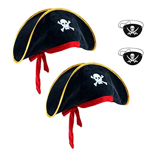 M&G House Halloween Adult and Kid's Party Pirate Hats Caribbean Pirate Hat Cap - 2 Pieces Black