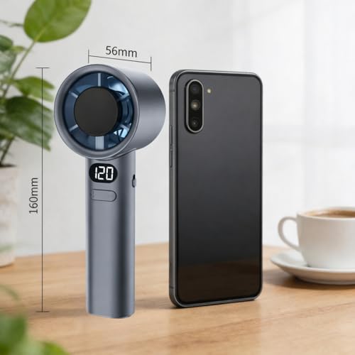 Image of One94Store Handheld Rechargeable Fan, Portable Mini Electric Fan with 1200mAh Battery, 120 Speed Levels with Long-Press Speed Control, Personal Cooling Fan for Travel, Office & Home, Grey