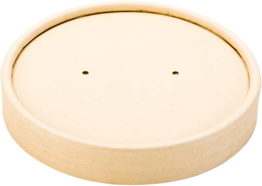 Restaurantware Soup Container Lid 200 Count 3.8 x 3.8 x 0.75 Inch Round Leak-Resistant Microwave-Safe Kraft Paper Lid For Hot And Cold Takeout Food