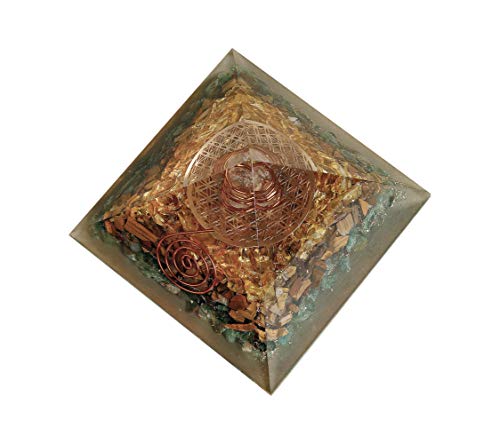 Orgonite Pyramid Crystal-Money Orgone Pyramid-Attract Abundance & Wealth-Crystal Pyramid-Citrine-Tiger Eye-Green Aventurine-for Goodluck & Positive Energy-Chakra Healing & Meditation