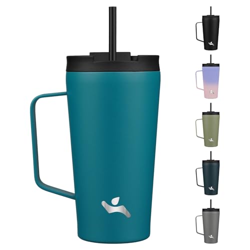 Image of Konokyo 18 oz Insulated Tumbler with Handle & Straw, Stainless Steel Mug