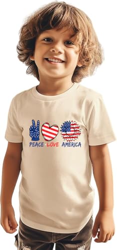 Independence Day 4th of July Shirt for Toddler Boys Girls Kids, USA Flag Red White Blue T-Shirt Tee 2-8T4