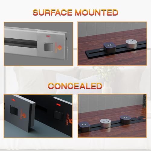 Image of Adjustable Plug-in Power Track | Electrical Movable Sliding Socket Track | Surface Mounted Extension for Home, Office, Multiple Tabletop Outlets1 Year Warranty (Black, 40cm, Surface Mounted)