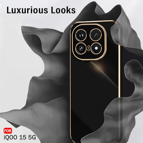 Image of TheGiftKart Luxurious Golden-Plated Back Cover Case for iQOO 15 5G | Raised Lips for Camera & Screen Protection | Shockproof Design | Stylish Back Cover Case for iQOO 15 5G (TPU, Black)
