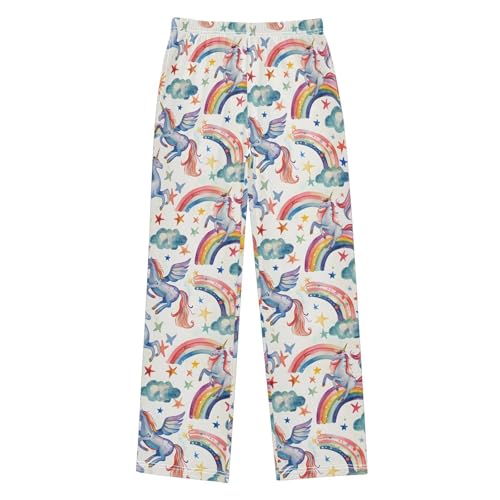 Magical Unicorns and Rainbows Seamless Watercolor Pajamas Bottoms with Pockets Comfy Pjs Sleepwear Elastic Waistband Pajamas Pants Lounge Pants for 6-14 Years