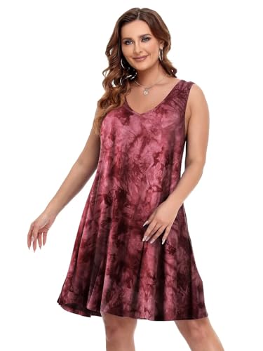 Image of BELAROI Women Casual Summer Dresses Plus Size Sundress V Neck Swing Tank Dress Sleeveless Criss-Cross Beach Cover Ups Pockets