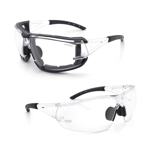 UKNOW Photochromic Safety Glasses, Scratch Resistant Transition Lenses, Removable Foam Gasket, ANSI Z87.1 Protective Eyewear