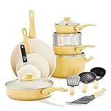 GreenLife Soft Grip Healthy Ceramic Nonstick Yellow Cookware Pots and Pans Set, 16-Piece