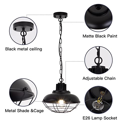 Cottmic Black Pendant Light Fixtures 12.9''Farmhouse Pendant Light E26 Base Pendant Lights Kitchen Island With Wire Cage For Kitchen Island Porch Hallway Dining Room 2 Pack #TOP3