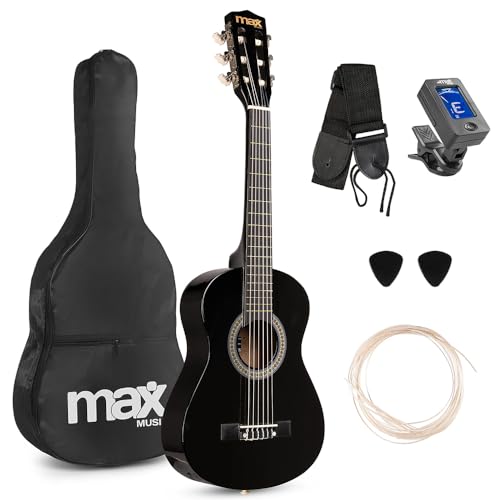 Image of MAX SoloArt Junior 30-inch Small Size Classical Acoustic Guitar Starter Kit for Kids (Aged 3-8 Years) Includes Gig Bag,Tuner, Strap, Extra Nylon Strings & Picks Designed & Engineered in Netherlands