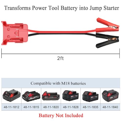 GRZWAYS Jumper Cables with Adapter Compatible with Mil.waukee M18 18V Battery Jumper Starter, Automotive Booster Cables 2ft 8AWG Cable Power Tool Line, Silicone wire temperature resistance 392℉