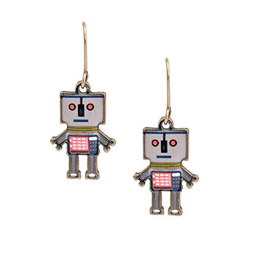 Spinningdaisy Folk Art Colorful Emotional Robot Earrings White #TOP2