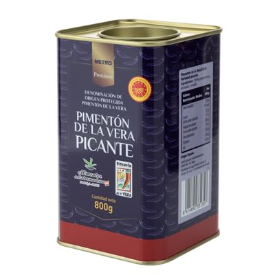 Variedad de Pimentones Makro Chef y Metro: Pimentón Dulce y Picante en Formatos (45g, 70g, 180g, 450g, 800g, 1.1kg) - Ideal para Cocina Profesional y Hogar (1 LATA, Pimentón de la Vera Picante 800g)