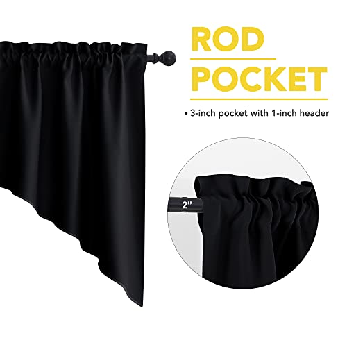 Nicetown Half Window Rod Pocket Kitchen Tier Curtains- Room Darkening Tailored Scalloped Valance/Swags For Living Room (1 Set, 72 Inches Wide Combined, 36 Inches Long, Black) #TOP3