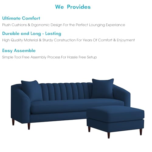 Image of Casaliving Doraldo 4 Seater L Shape Convertible Sofa Set for Living Room, 3 Seater & Ottoman Modular Sectional Couch for Small Space (Blue Colour) Fabric