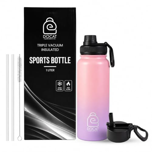 Image of DOCAT Water Bottle 1 Litre, Stainless Steel Sipper Water Bottle, Leak Proof Lid, Rust Proof, 24 Hours Hot and Cold Thermosteel Vacuum Insulated Water Bottle (Blush Lavender, 1000 ml)