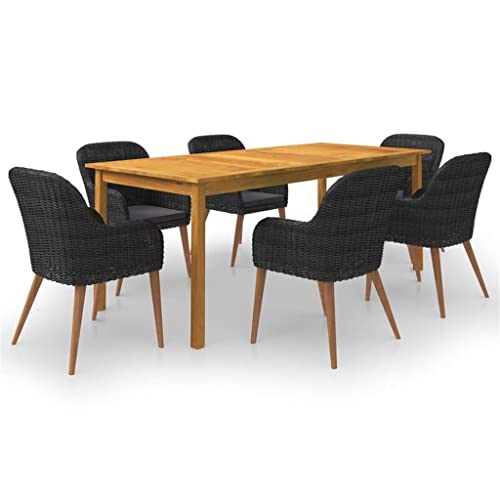 NOALED Juego de Comedor de jardín de 7 Piezas, sillas de cestería de Resina para Patio al Aire Libre y Mesa de Madera (Color: Argento, tamaño: Talla ?nica) (Argento Talla ?nica)