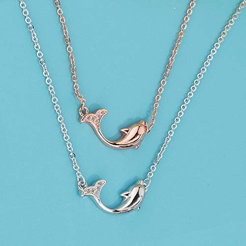 Vista 3 de Joyid - Collar con colgante de delfín de cristal de cobre, diseño de animales marinos